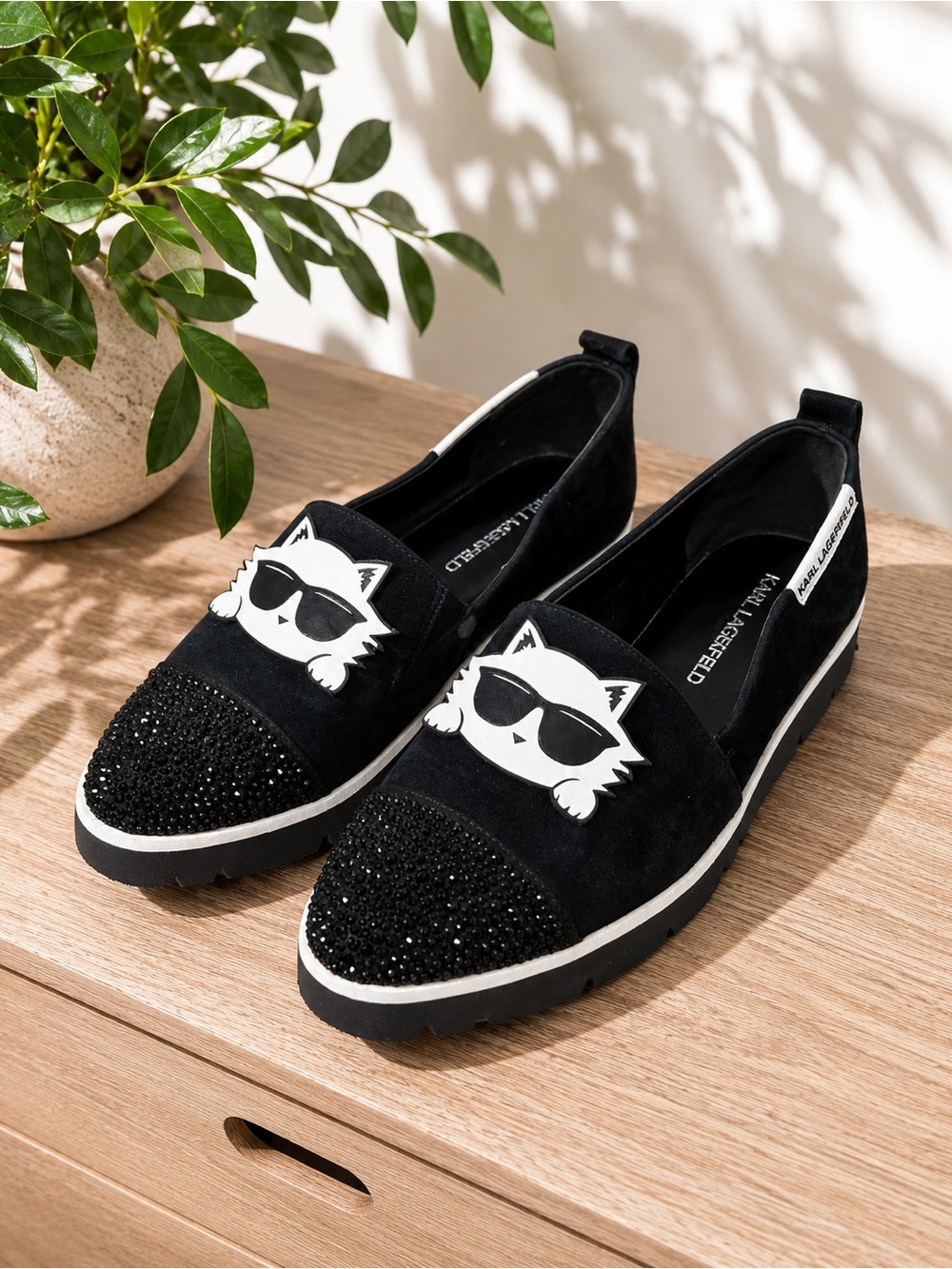 Karl Lagerfeld Paris Choupette Cat Crystal Toe Loafers Black Size 8.5 #18